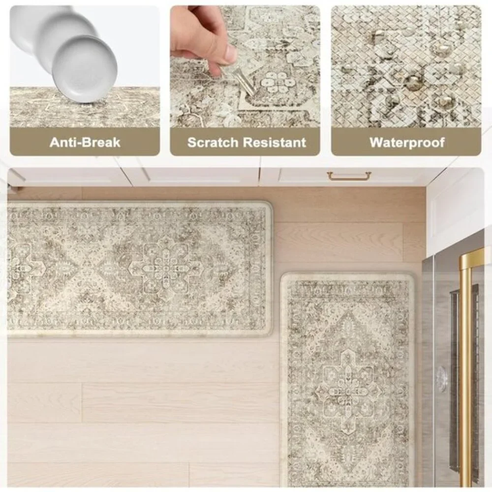 New 2Pcs Anti Fatigue Kitchen Mats, Non Slip Cushioned Waterproof Area Rugs